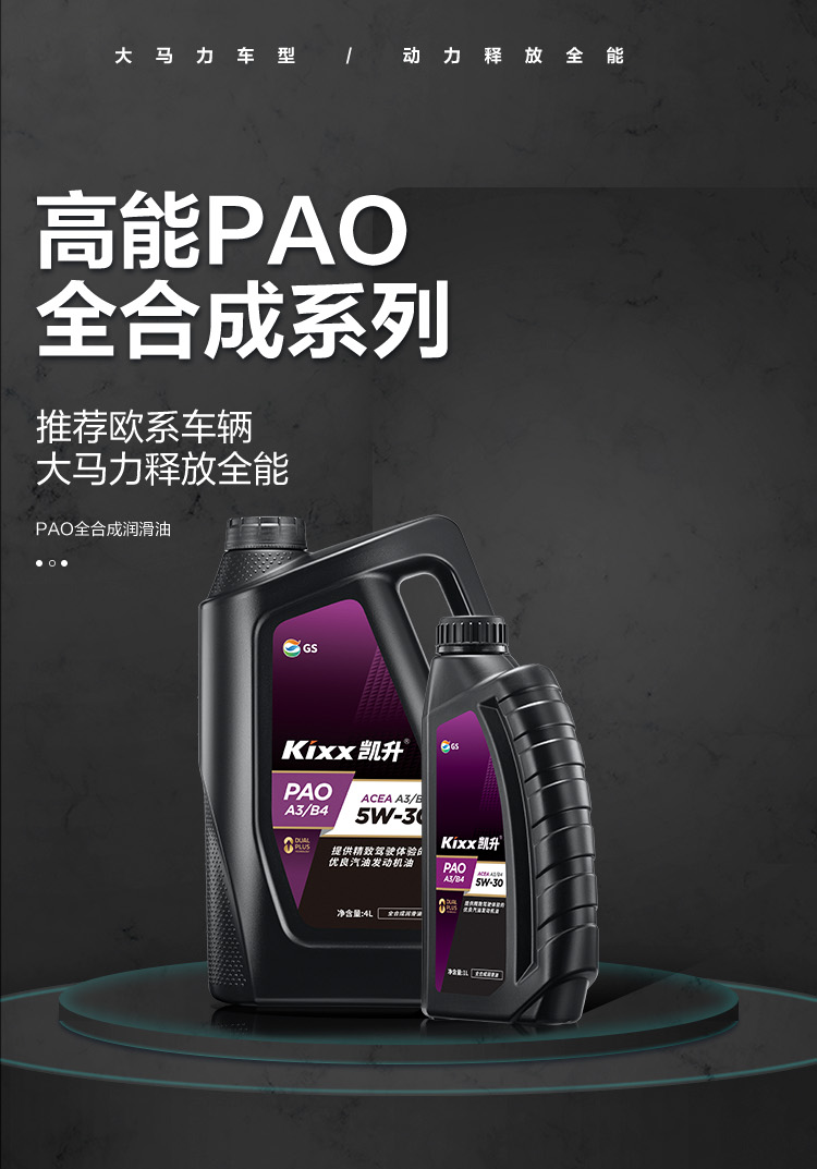 GS (Kixx) 凱升PAO全合成機(jī)油 5W-30 A3B4級(jí) 黑凱系列 4L-第1張圖片-鄭州市冠恒貿(mào)易有限公司【官方網(wǎng)站】-車用潤(rùn)滑油服務(wù)專家